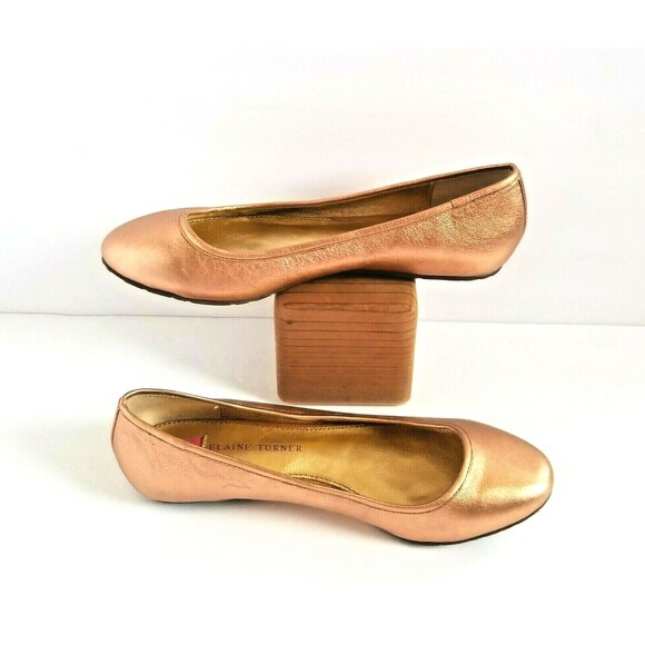ELAINE TURNER Paige Leather Ballet Flats Sz 6 36 Metallic Rose Gold Slip On - Picture 5 of 12